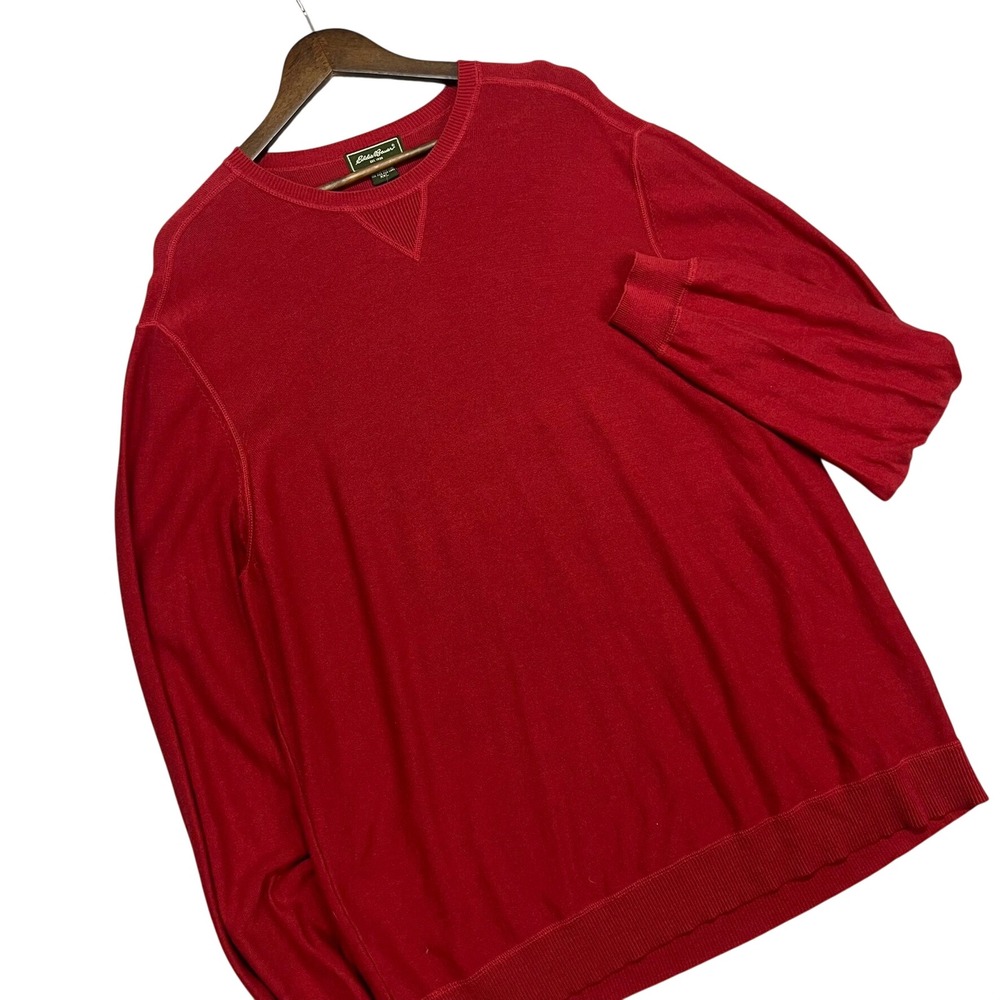 Eddie Bauer Mens XXL Red‎ Pima Cotton V-Neck Long Sleeve Sweater Casual